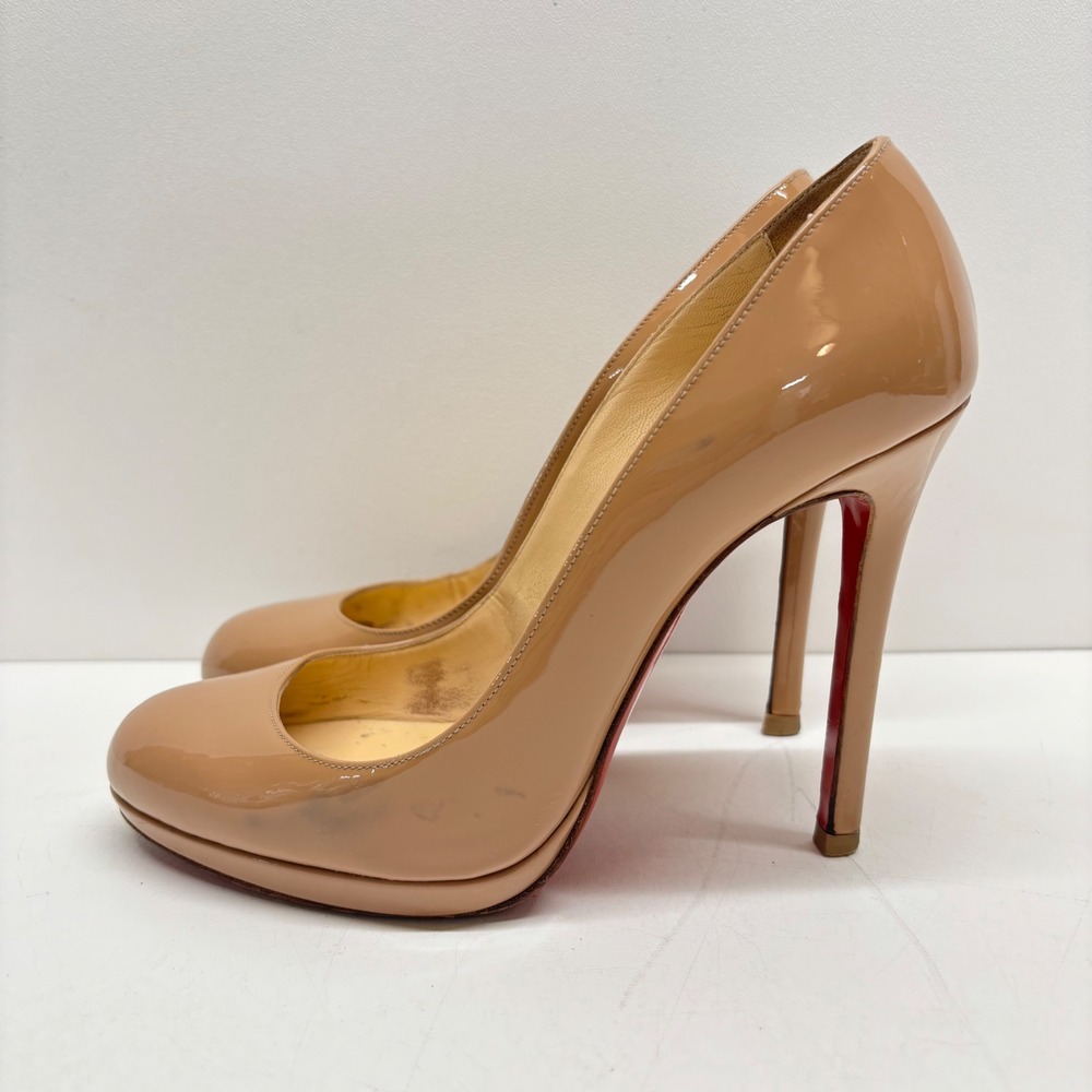 Christian Louboutin Patent Leather Pumps Womens 37 Nude Platform Red Bottoms - Picture 4 of 16